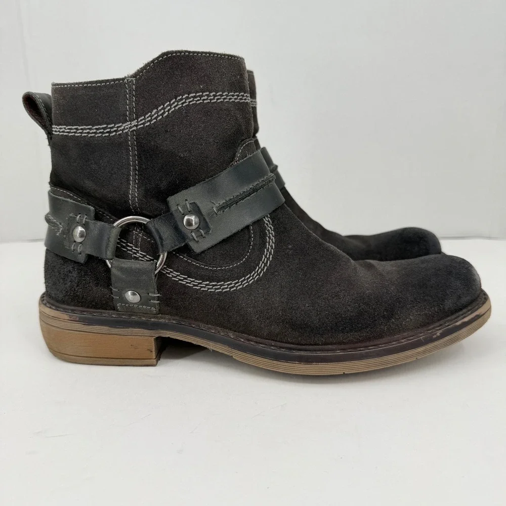 ROAN Humboldt II Harness Ankle Boots Mens 8 Brown Suede Distressed Biker Zipper